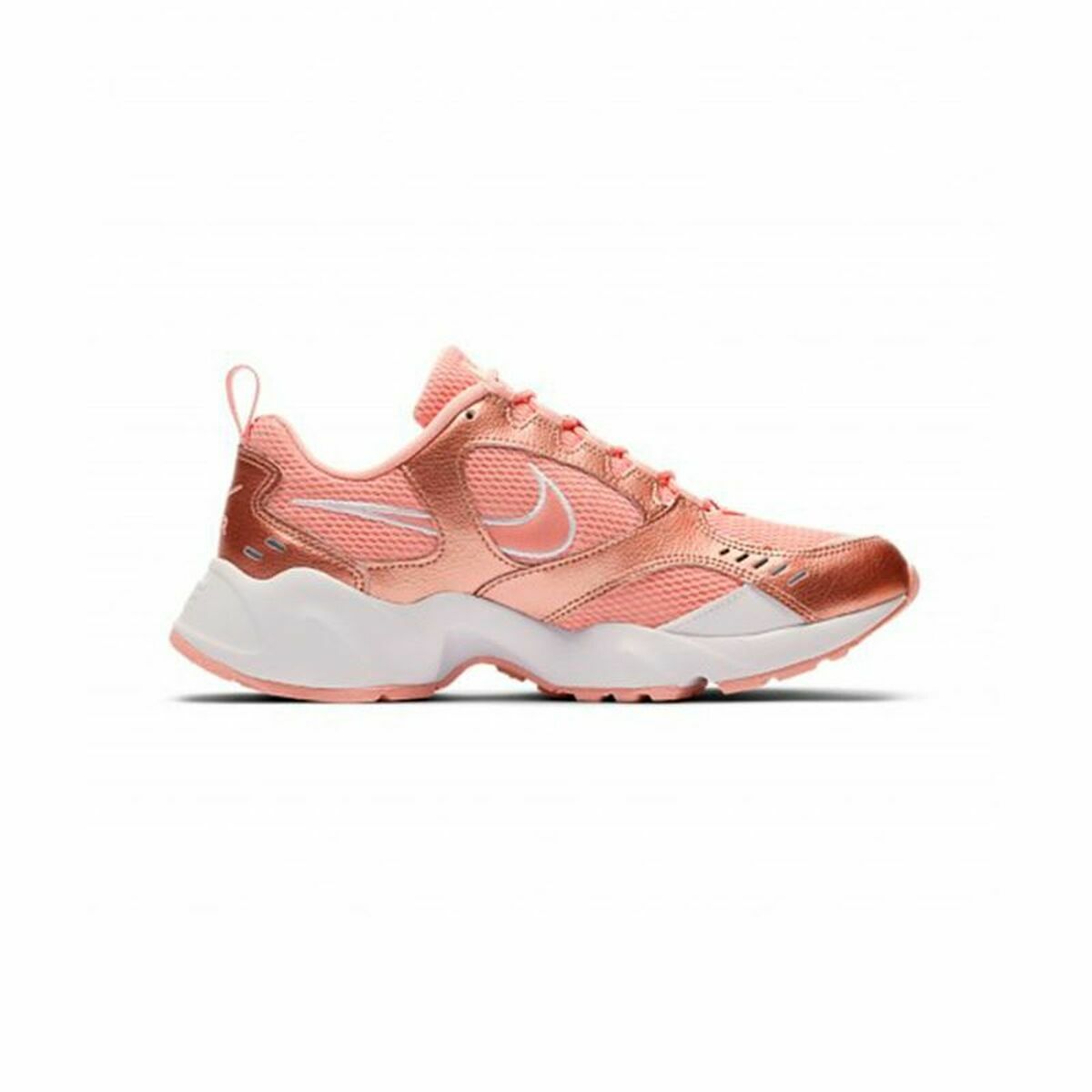 Nike Air Heights Coral trainers in vibrant coral color, designed for sports and outdoor activities.