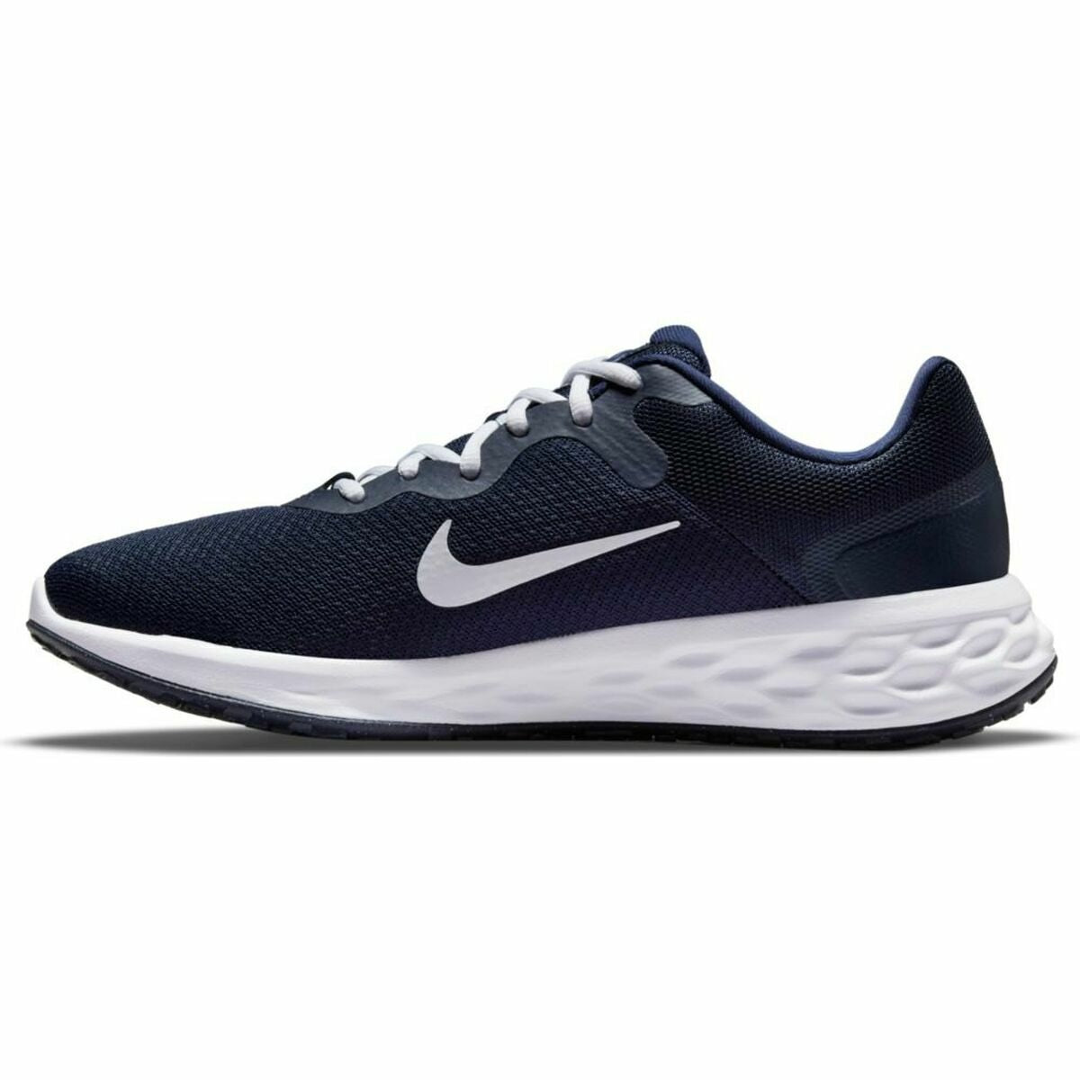 Nike Revolution 6 adult navy running shoes with breathable mesh upper and cushioned sole for comfortable sports activity
