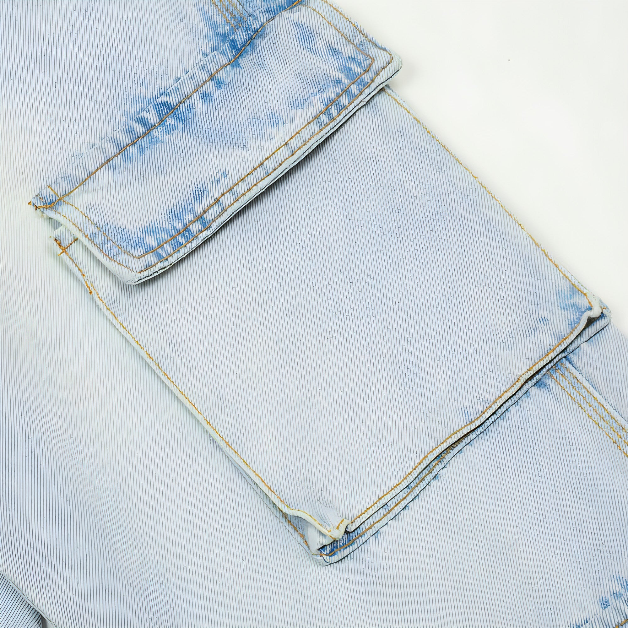 Light wash denim cargo jeans for men by Carmine Juneberry, showcasing stylish, casual denim pants with multiple cargo pockets.