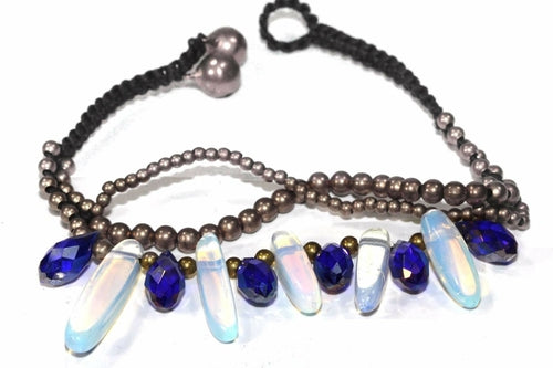 Opalite and crystal romance bracelet by Silver Hestia featuring delicate beads and elegant silver accents.