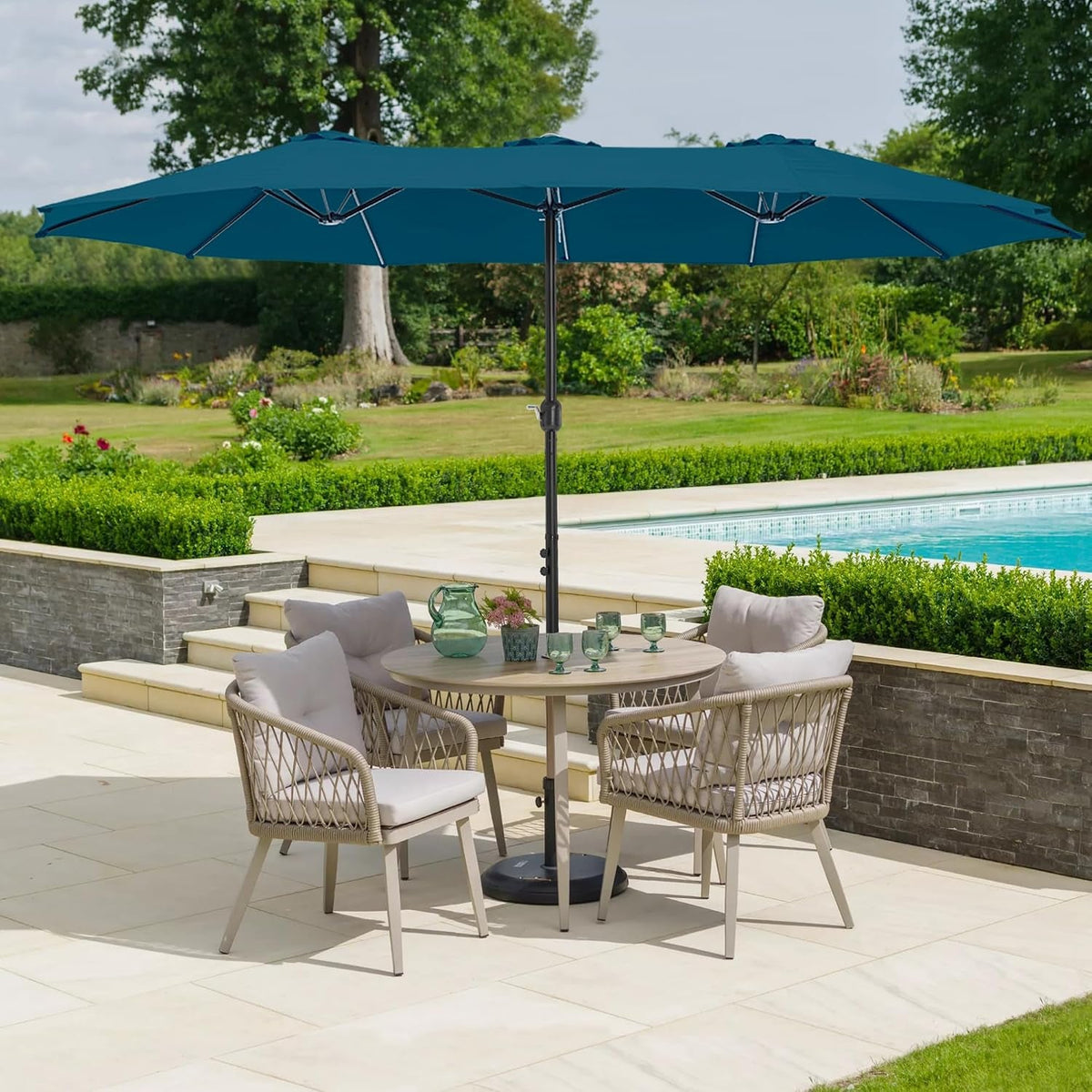 Cerulean 15ft Rectangular Patio Umbrella With Base