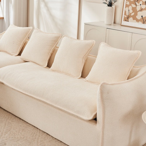 Carmine Juneberry LuneluX_Home oversized 3-seater L-shape sofa with chaise, upholstered in neutral fabric, modern living room furniture.