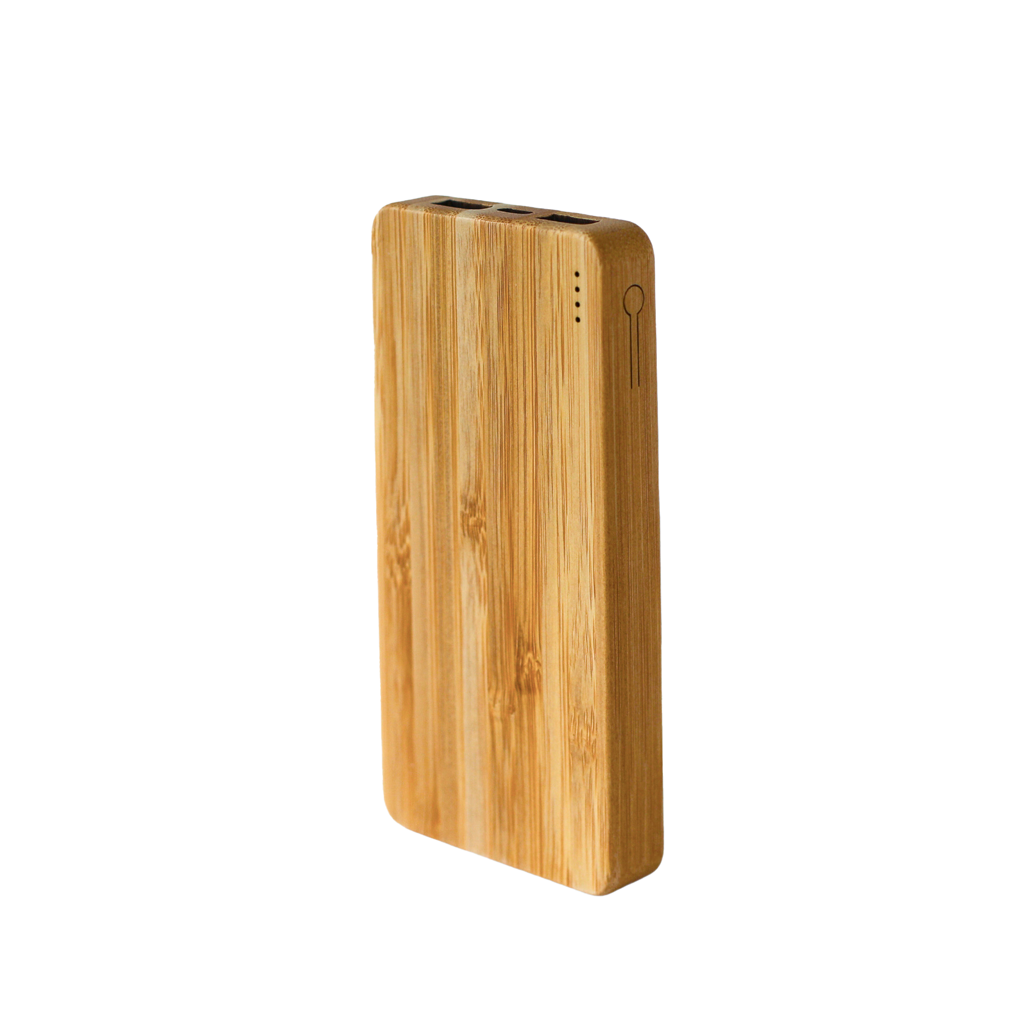 Fuchsia Metis compact bamboo power bank, portable phone charger with eco-friendly bamboo design for travel and home use.