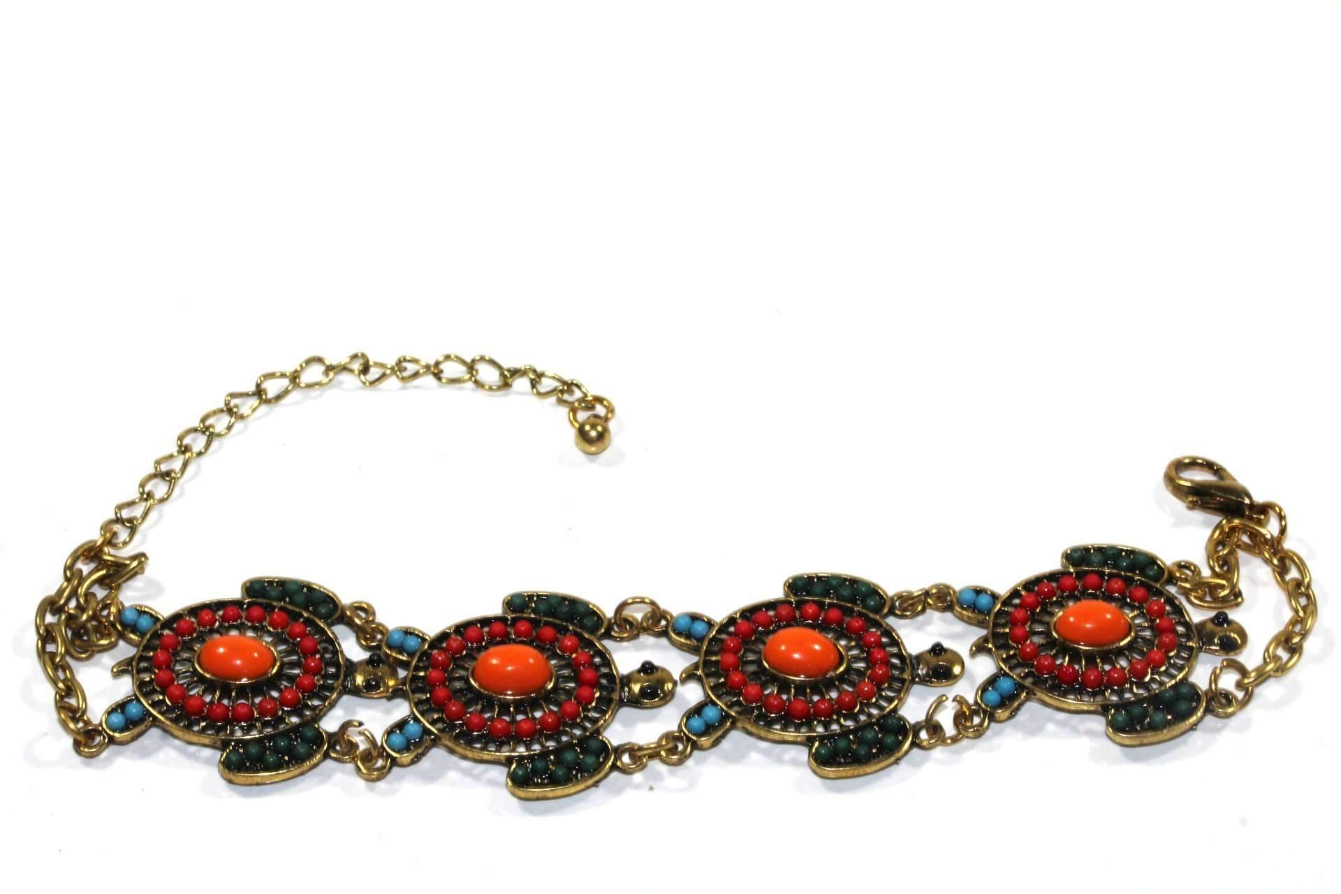 Colorful bead drop turtle bracelet by Silver Hestia featuring vibrant beads and a turtle charm, perfect for casual or boho style.