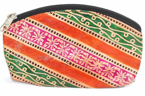 Silver Hestia Groovy Coin Purse, Fannypack pouch with a colorful, retro design and secure zipper closure.