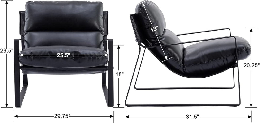 Black PU Leather MidCentury Upholstered Leisure Armchair