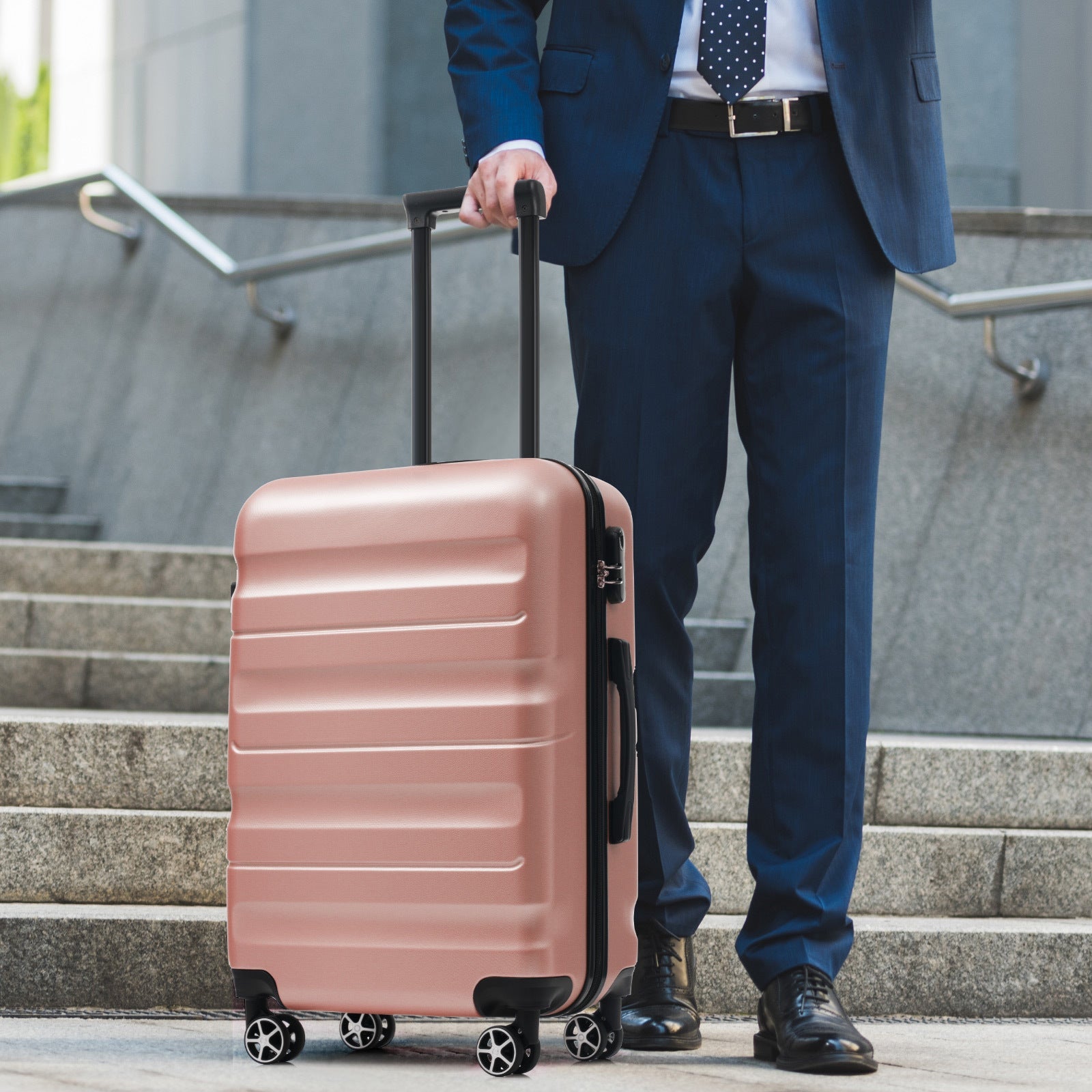 Sangria Beech hardshell ABS luggage set with lightweight, durable suitcases featuring dual spinner wheels for easy travel.