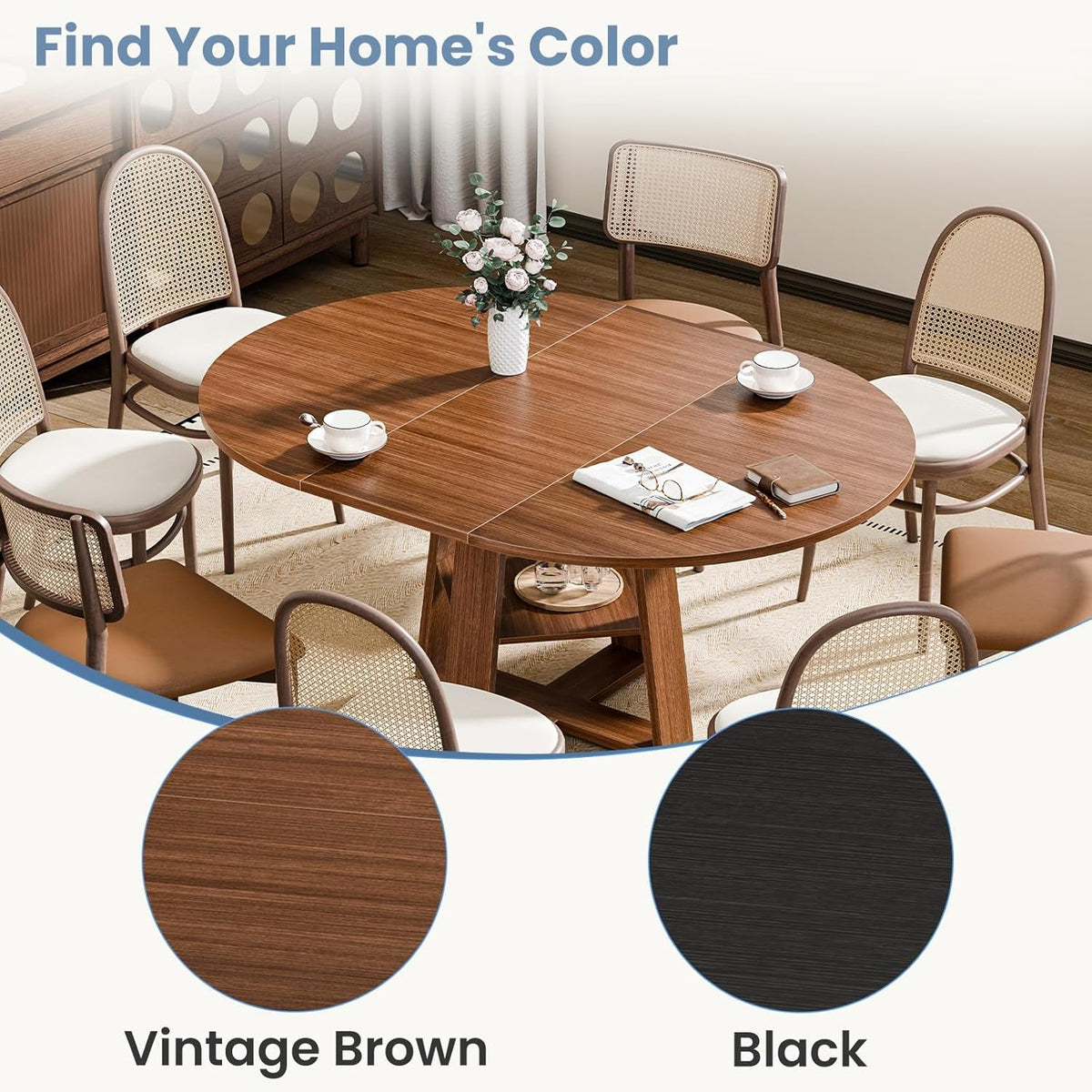 Chestnut Expandable Round Dining Table With Storage