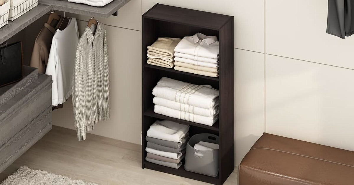 Threefold Tier Bookcase Storage Systems Dark Walnut