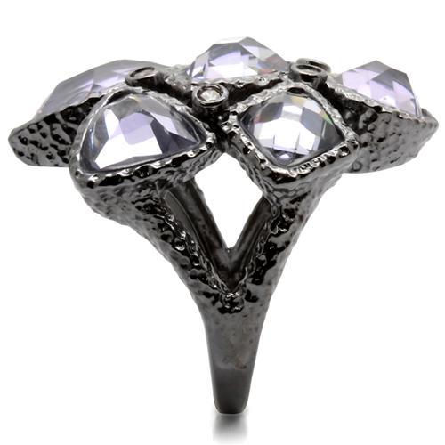 Turquoise Tiger Ruthenium Brass Ring with AAA Grade Light Amethyst CZ, featuring a sleek band and elegant gemstone setting.