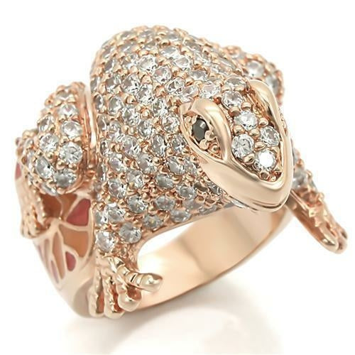 Rose gold brass ring with AAA grade jet CZ stones, crafted by Turquoise Tiger, featuring a stylish and elegant jewelry design.