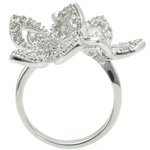Rhodium brass ring with AAA grade clear CZ stone, featuring a sleek design and polished finish, by Turquoise Tiger.