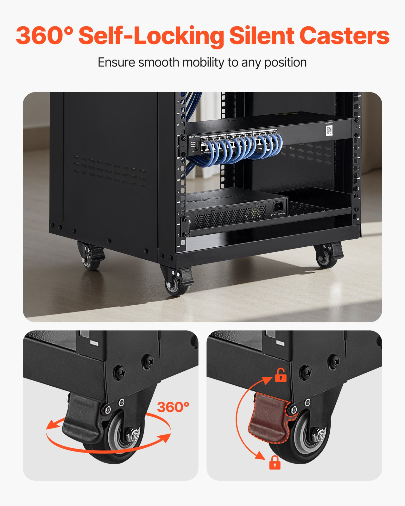 Start2Finish VEVOR 16U AV rack with lockable caster wheels, open frame design, and vented panels for audio, video, and IT equipment.