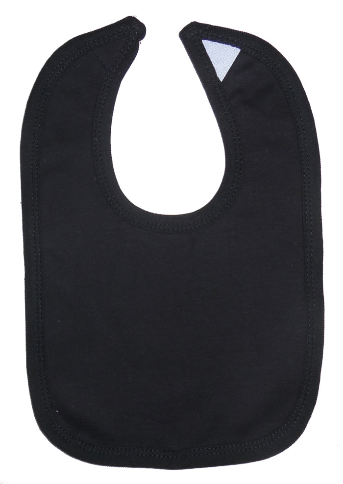 Black interlock bib for kids and babies by Emerald Clover, showing soft fabric and adjustable neck closure.