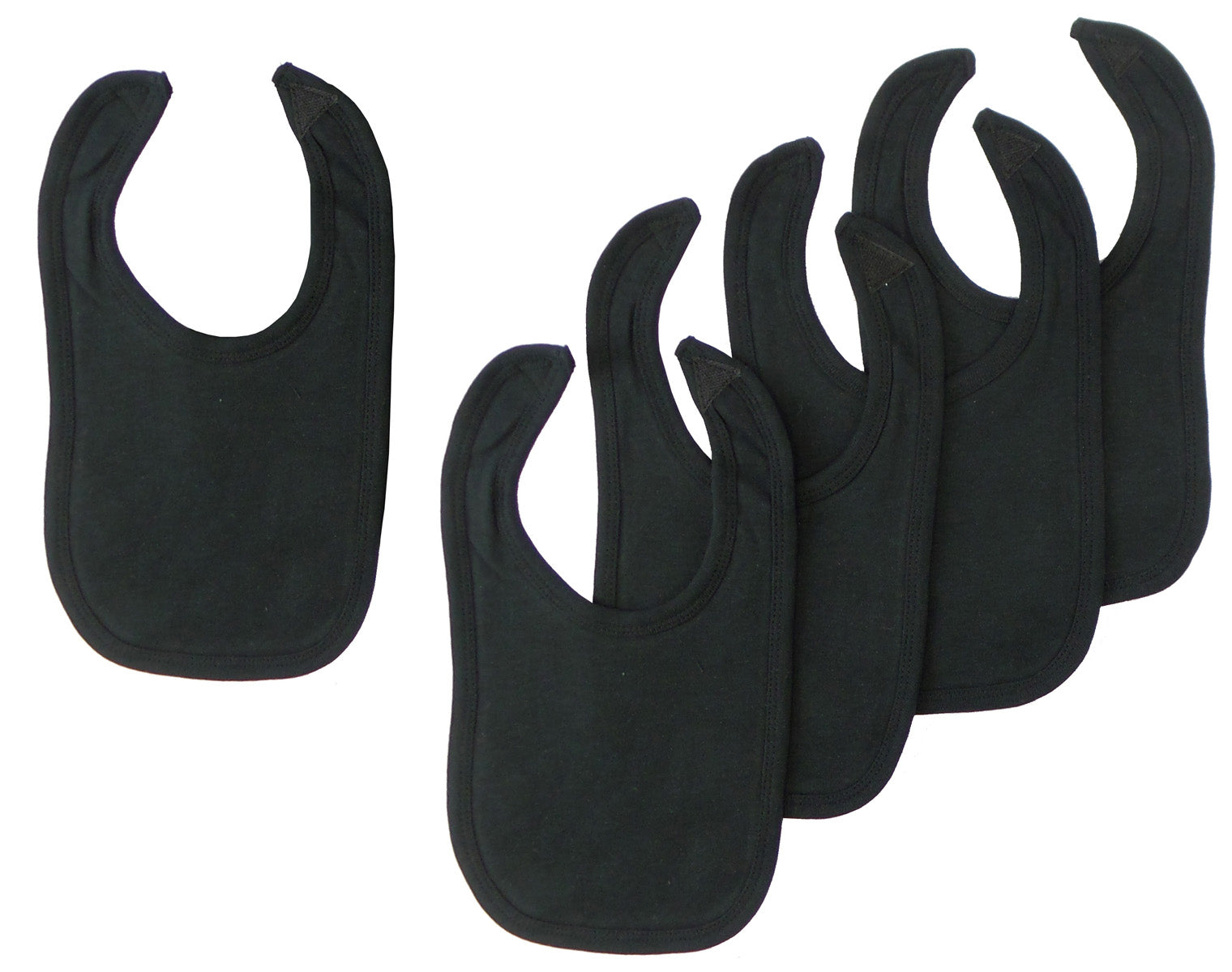 Black interlock bib pack of 5 from Emerald Clover, soft waterproof baby bibs with adjustable neck closures.
