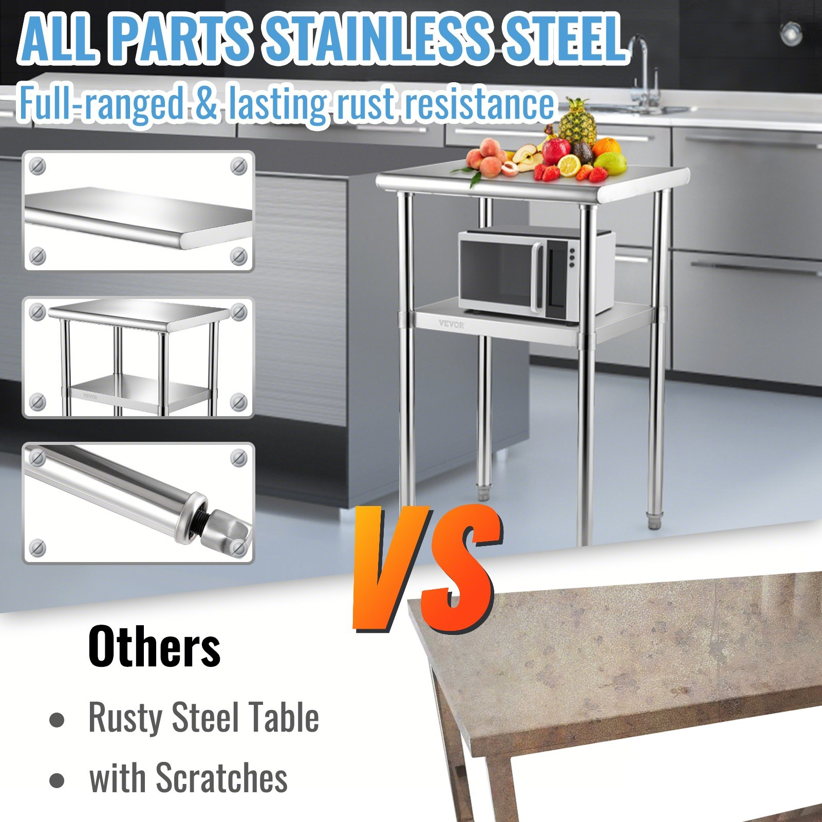 Start2Finish stainless steel prep table with adjustable undershelf, heavy-duty metal work surface, 24x18x36 inches, for commercial kitchens.