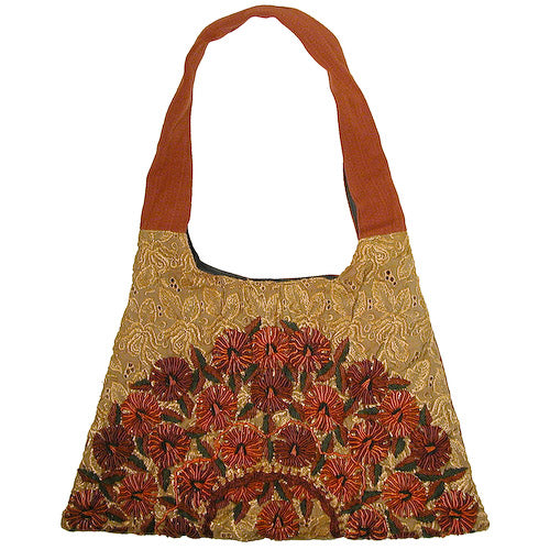 Trapezoid Rococo handbag by Erin Hercules, colorful recycled fabric with intricate patterns, handcrafted Guatemala fair trade accessories.