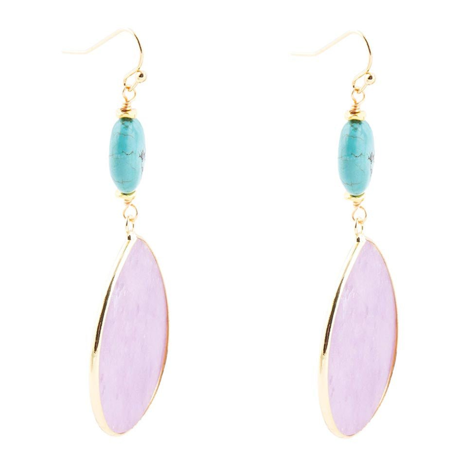 Start2Finish purple amethyst tear drop earrings with gold hooks, elegant jewelry featuring faceted amethyst stones and gold accents.
