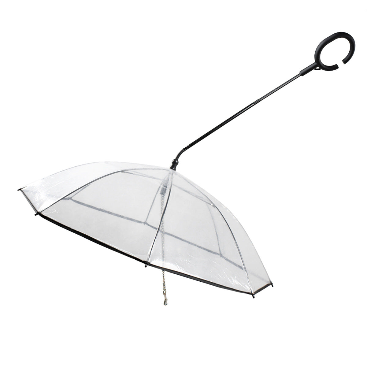 Transparent adjustable pet umbrella from Maroon Asteria, designed to protect pets from rain and wind in petcare settings.