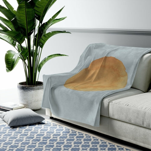 Blue plush throw featuring abstract sun art in three sizes, stylish home decor by Yellow Pandora.
