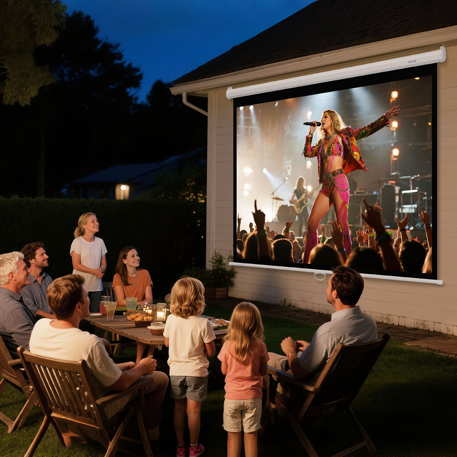 Start2Finish 72-inch manual projector screen with pull-down design, wall-mounted for home theater or office movie projection.