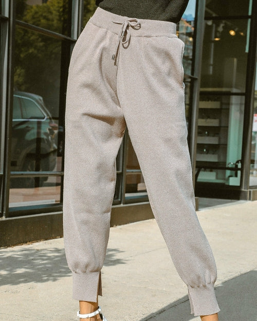Azure Thanatos Paloma tapered joggers for women, showing soft fabric and tapered fit on a model in casual wear.