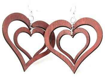 Red Sunflower double heart earrings featuring silver-toned metal and dangling heart charms, stylish jewelry accessory.