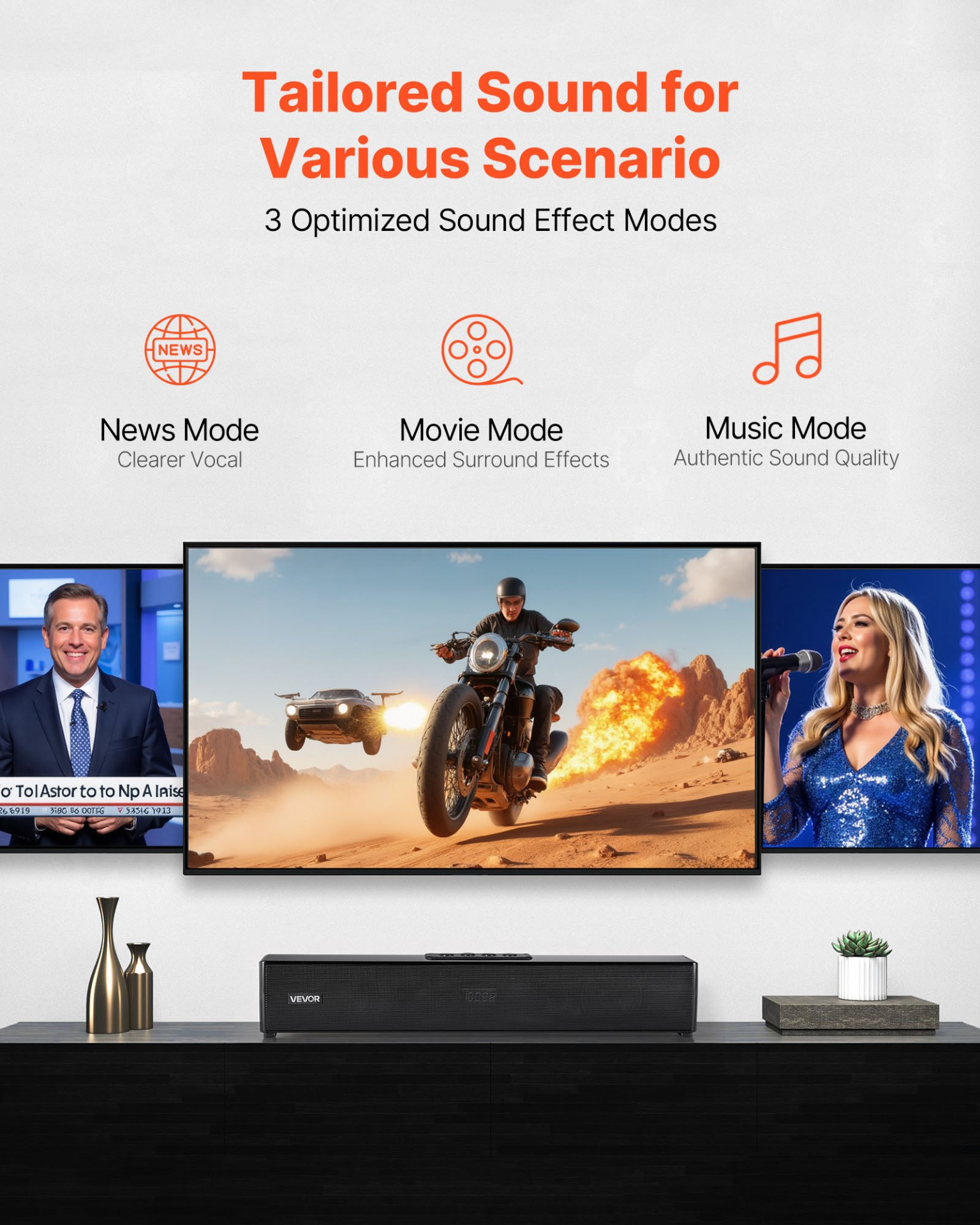 Start2Finish VEVOR 17-inch 2.0 channel soundbar with remote, Bluetooth, AUX, and 80W surround sound for TV and home theater setup.