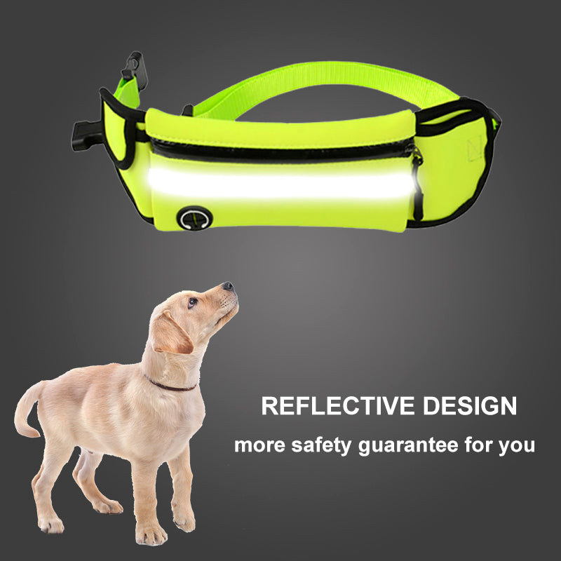 Reflective waterproof pet waist bag with leash and traction rope by Maroon Asteria, suitable for outdoor activities and training.