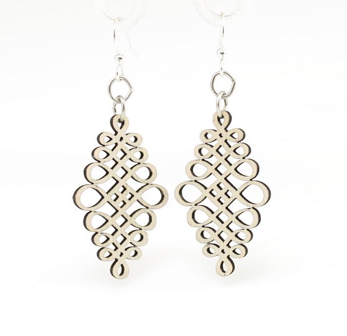 Red Sunflower calligraphy dangle earrings featuring elegant, artistic designs hanging from silver hooks.