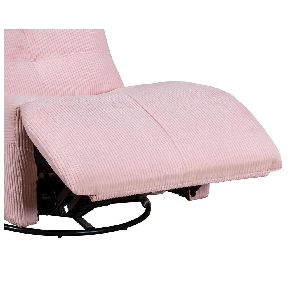 Pink corduroy swivel glider recliner chair by Start2Finish, featuring plush upholstery and a comfortable, modern furniture design.