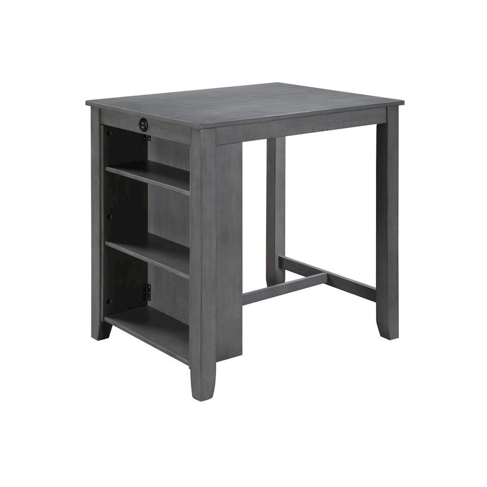 Gray finish 3-piece small space counter height dining table with shelves by Start2Finish, showing the compact design and storage shelves.