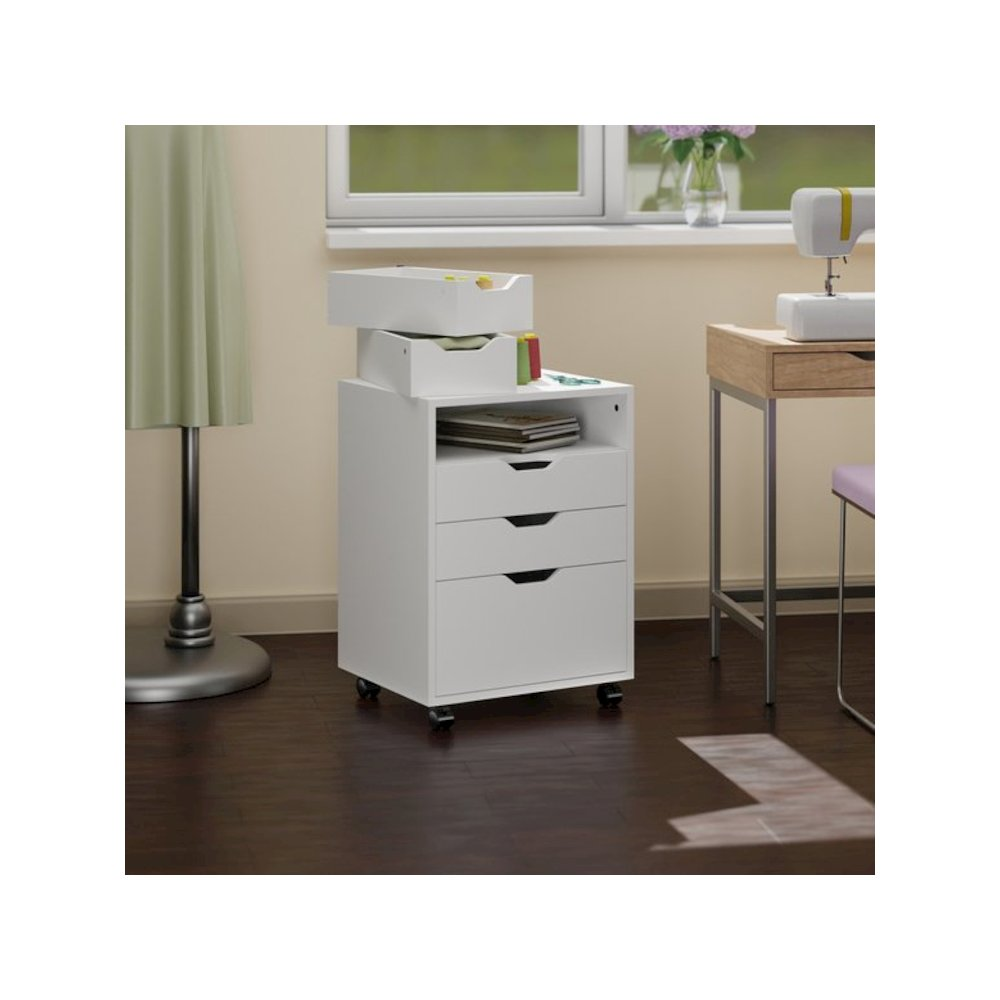 White Halifax Bins & Drawers Storage Mobile Cabinet by Start2Finish with multiple compartments for organized furniture storage.