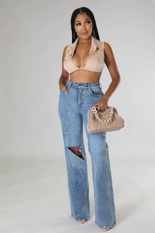 Jade Icarus Tyger wide-leg jeans with automotive-inspired design, showcasing detailed stitching and fabric texture in natural light.