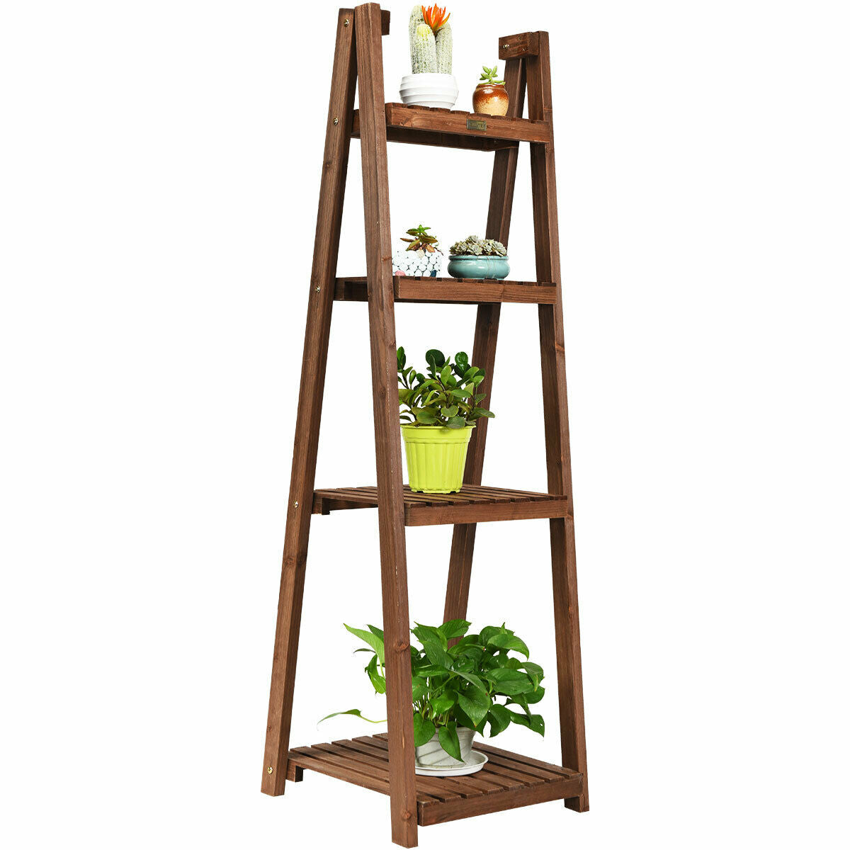 Emerald Caeneus 4-tier wooden folding plant stand for indoor or outdoor display of potted plants and home decor.