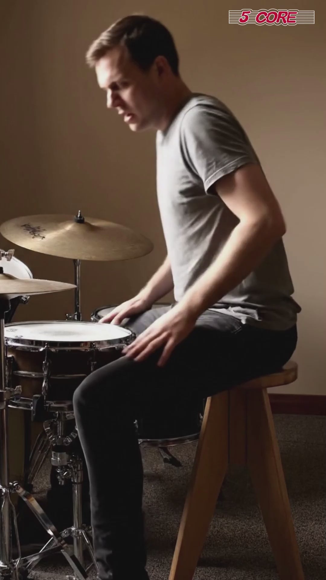 Start2Finish 5 Core Drum Throne with padded 4-inch seat, backrest, and airlift adjustable height, ergonomic drummer stool