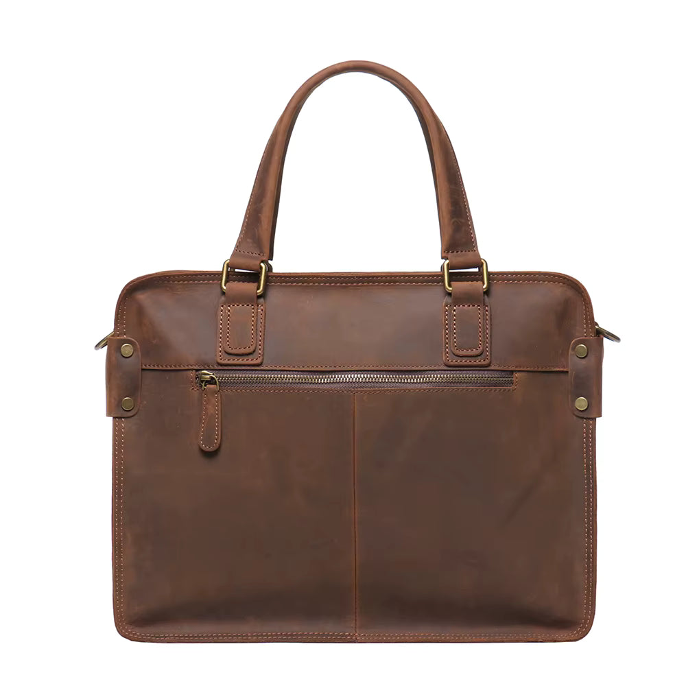 Start2Finish Viggo Briefcase made of genuine leather, featuring a sleek messenger bag design with a sturdy handle and adjustable strap.