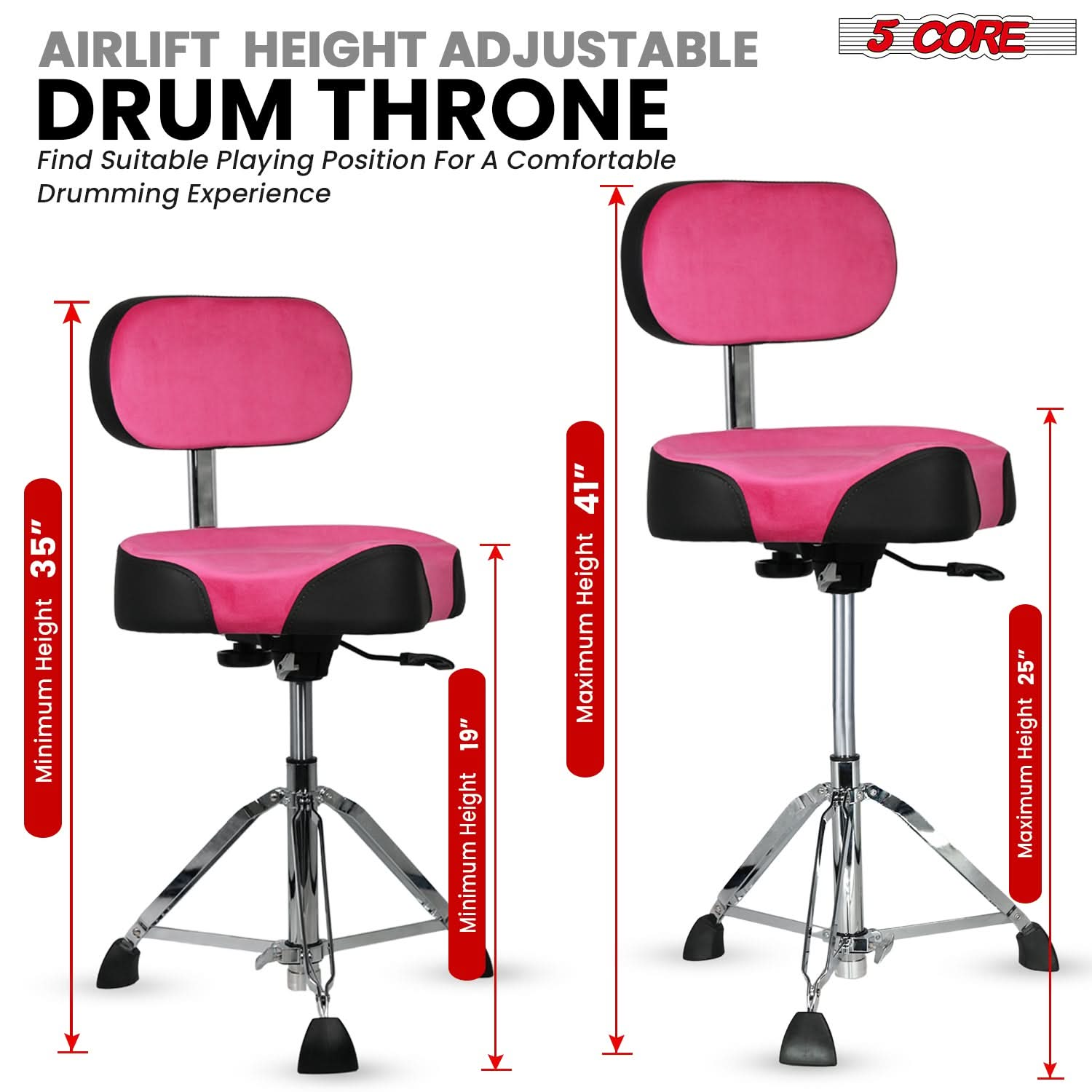 Start2Finish 5 Core Drum Throne with 4-inch padded seat, backrest, airlift adjustable height, ergonomic drummer stool for comfort