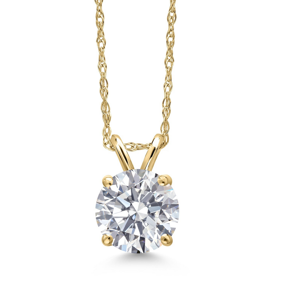 Start2Finish 1.50 Ctw round lab-grown diamond pendant necklace in 14K gold with F color and VS clarity, AGI certified.