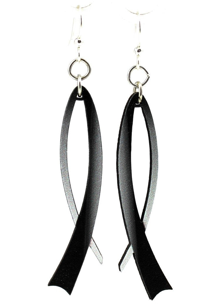 Red Sunflower Modern Ribbon Earrings featuring sleek, curved ribbon design in silver with a polished finish.