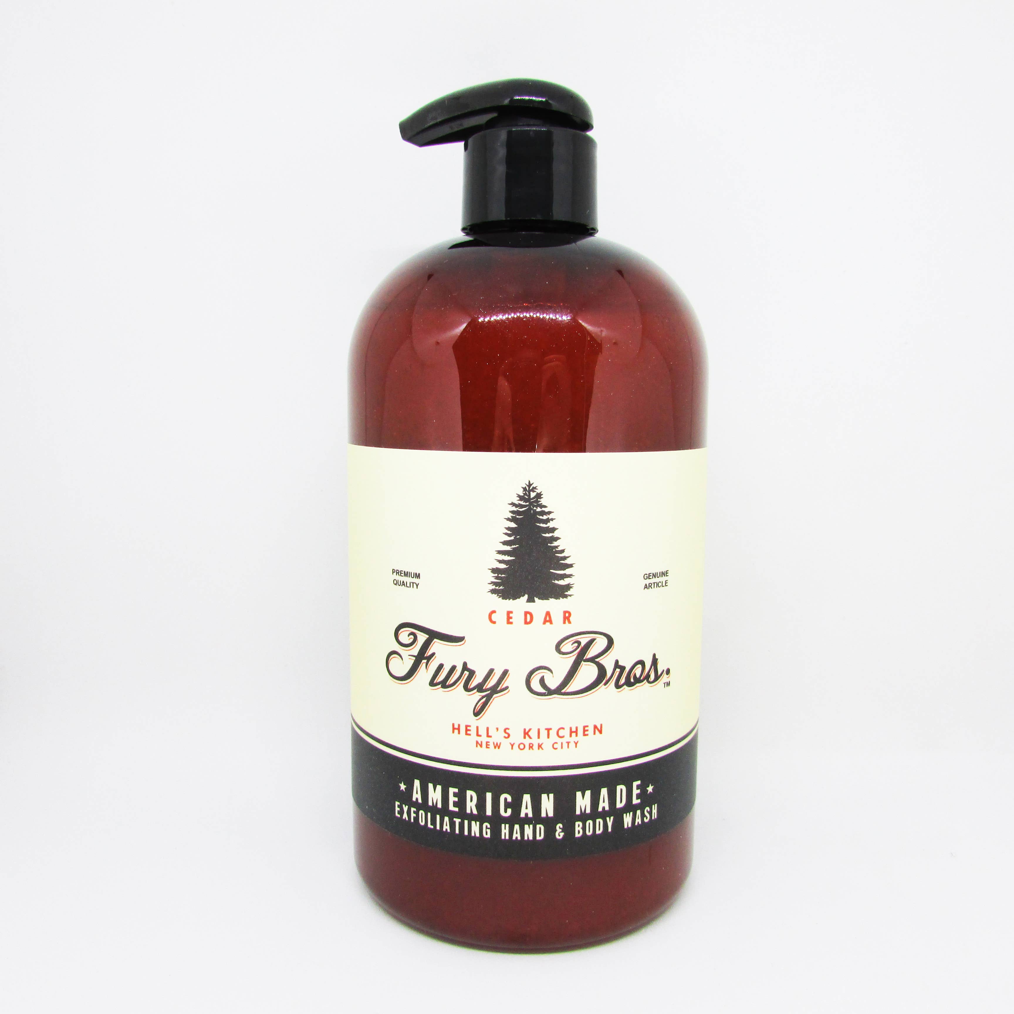 Green Uranus Cedar Hand and Body Wash in a 16 oz bottle, featuring a natural cedar scent and soothing bath and beauty formula.