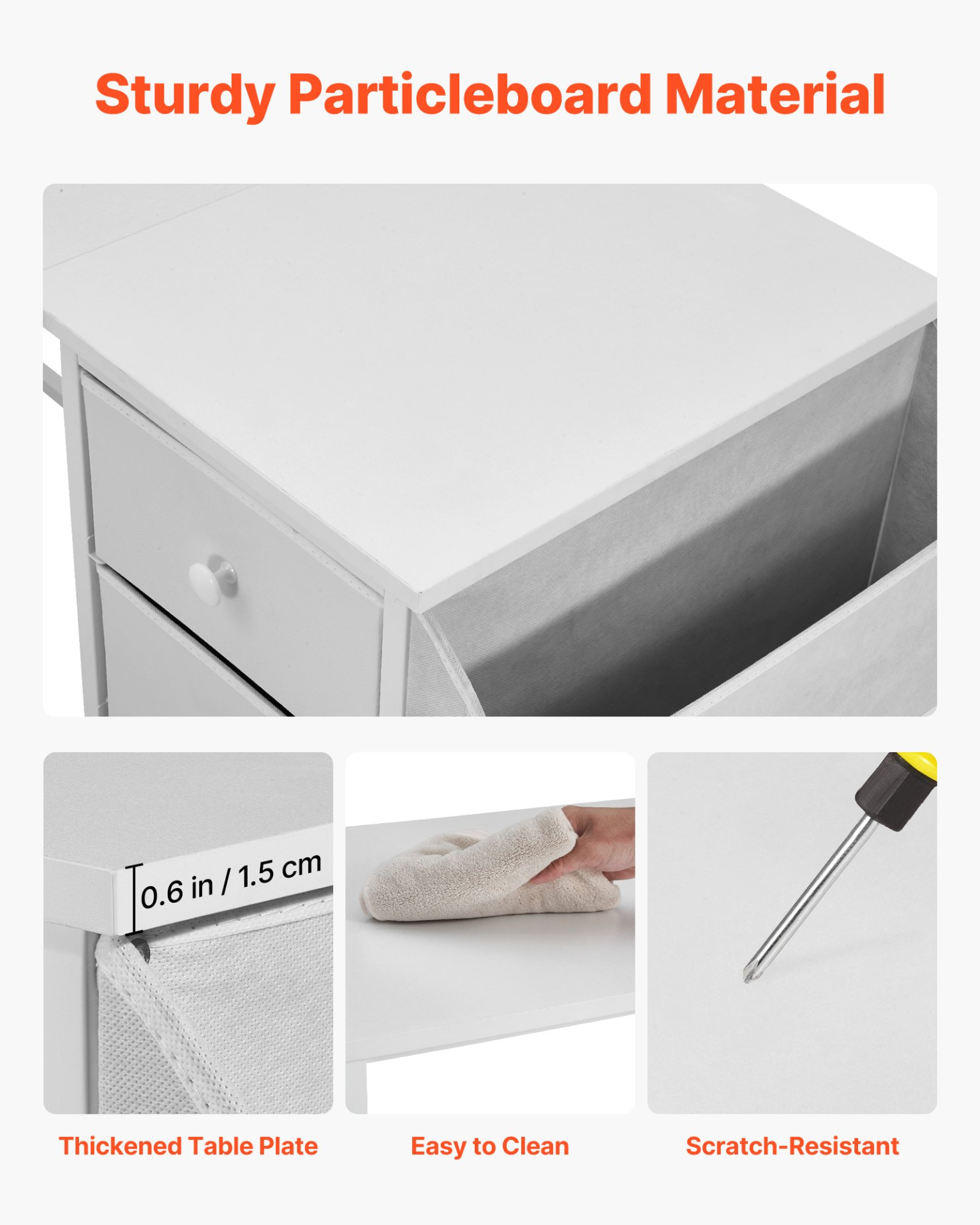 Start2Finish VEVOR white computer desk with fabric drawers, metal frame, 120cm modern study work table for home office or bedroom.