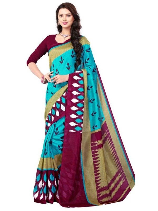 Elegant Printed Bhagalpuri Art Silk Saree for women with intricate patterns and vibrant colors, crafted by Ivory Cassiopeia.