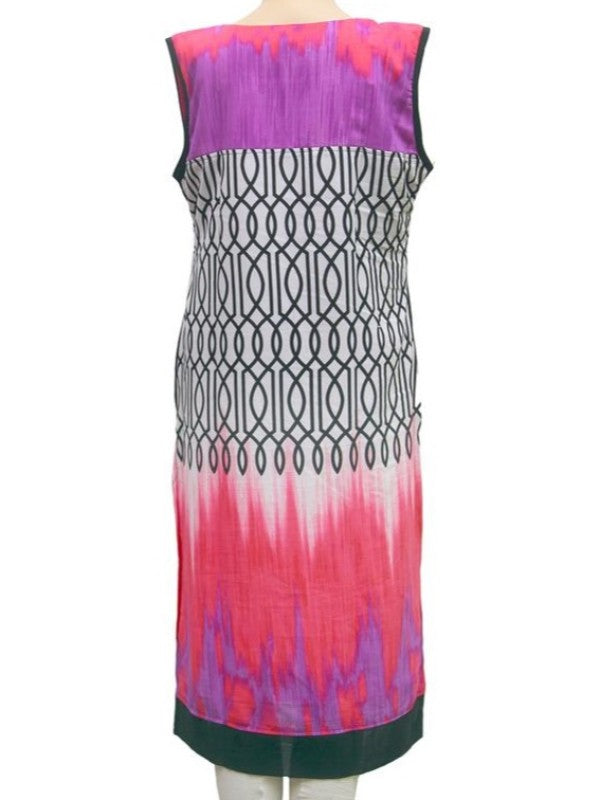 Black and purple synthetic sleeveless printed kurta for women by Ivory Cassiopeia, featuring vibrant floral patterns and lightweight fabric.