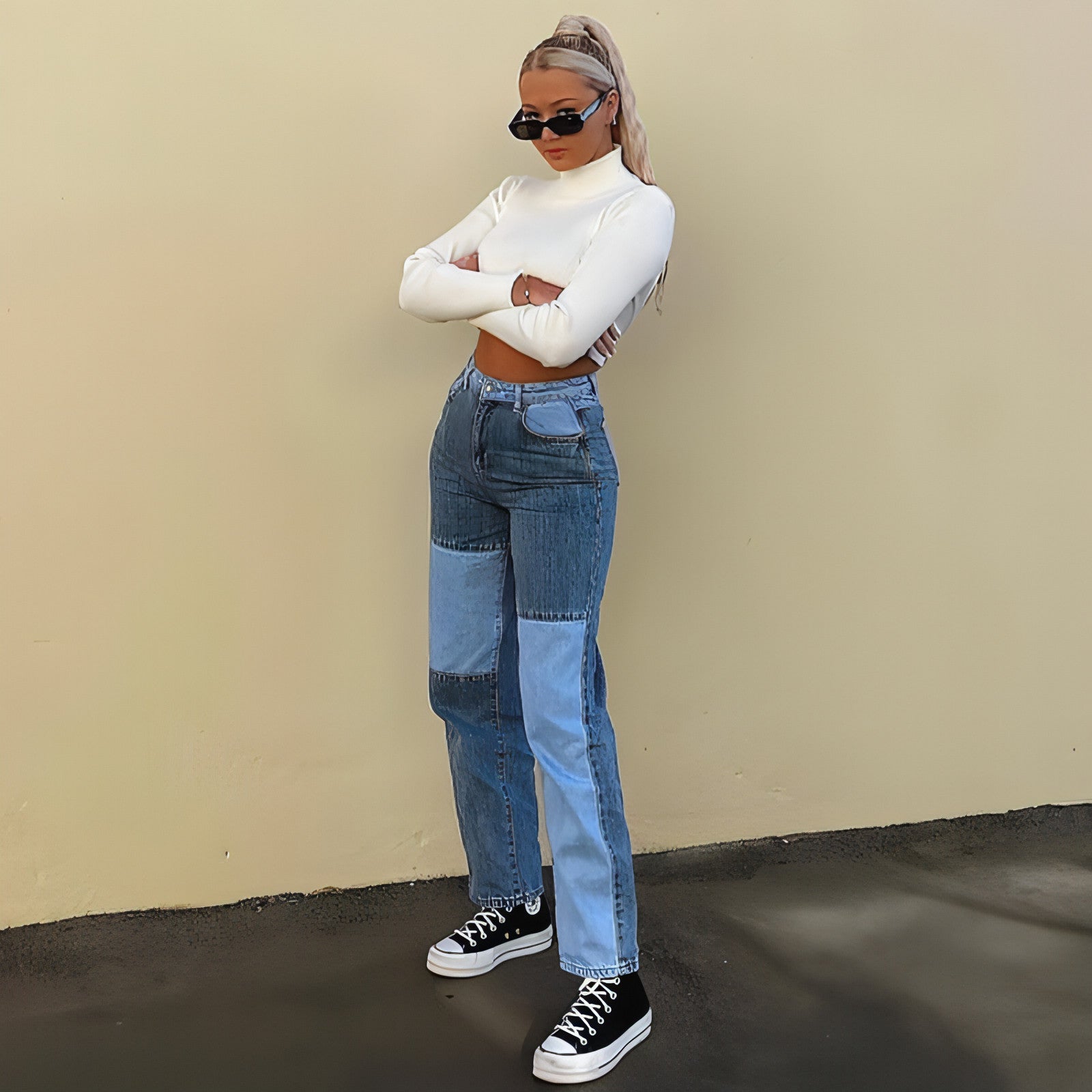Carmine Juneberry DenimDare™ high-rise straight-leg jeans for women with visible stitching and classic blue denim fabric.