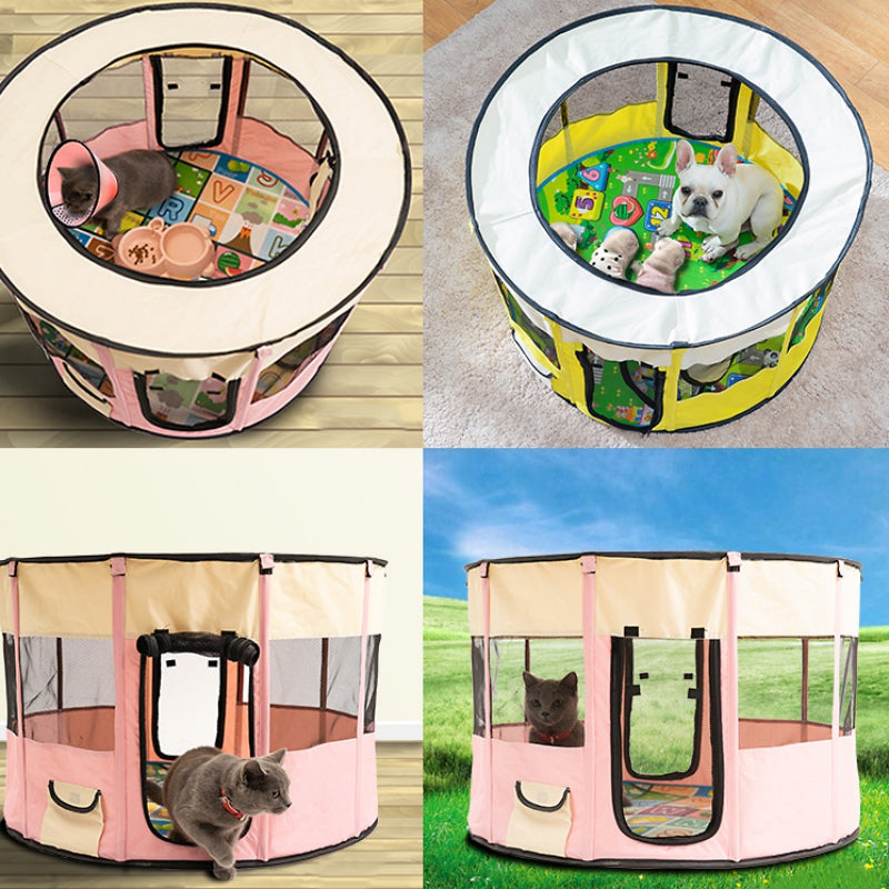 Maroon Asteria portable pet house made of Oxford cloth, designed as a cozy crate and playroom for small pets.
