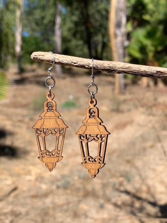 Red Sunflower Lantern Earrings, stylish dangle earrings with intricate lantern design, perfect for adding a boho touch to outfits.