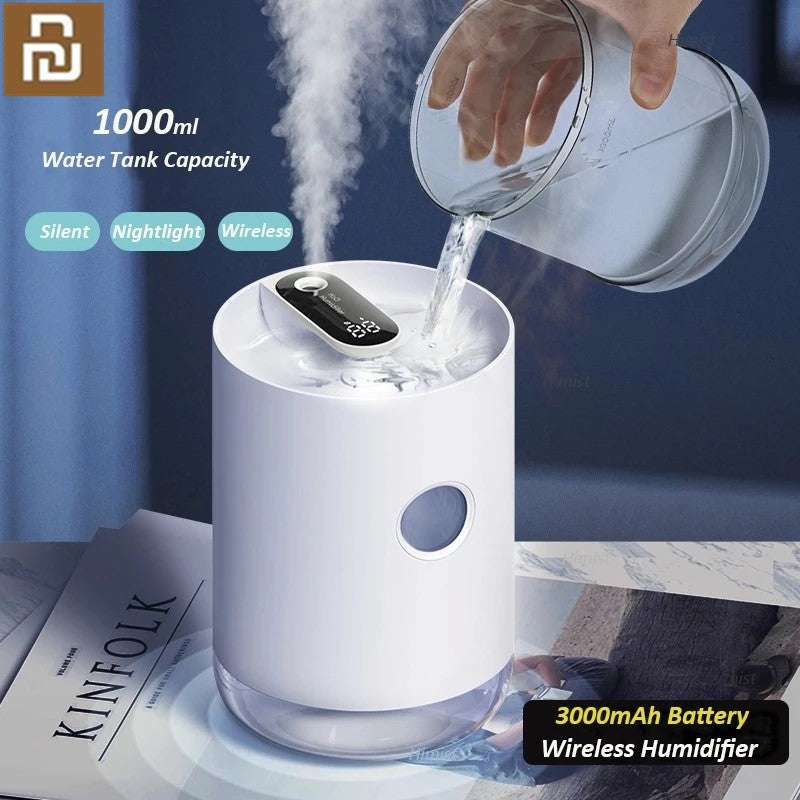 Portable wireless USB air humidifier by Maroon Asteria emitting a fine mist, ideal for home improvement and creating a humid environment.