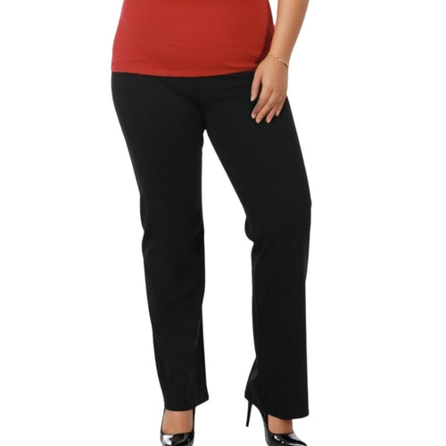 Scarlet Leek InstantFigure Curvy plus size straight wide-leg pants in black, front view showing high waist and sleek fit.