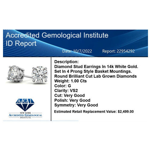 Start2Finish 1.50 CTW lab-grown diamond round stud earrings in 14K solid gold with G/VS clarity, shown in close-up image.